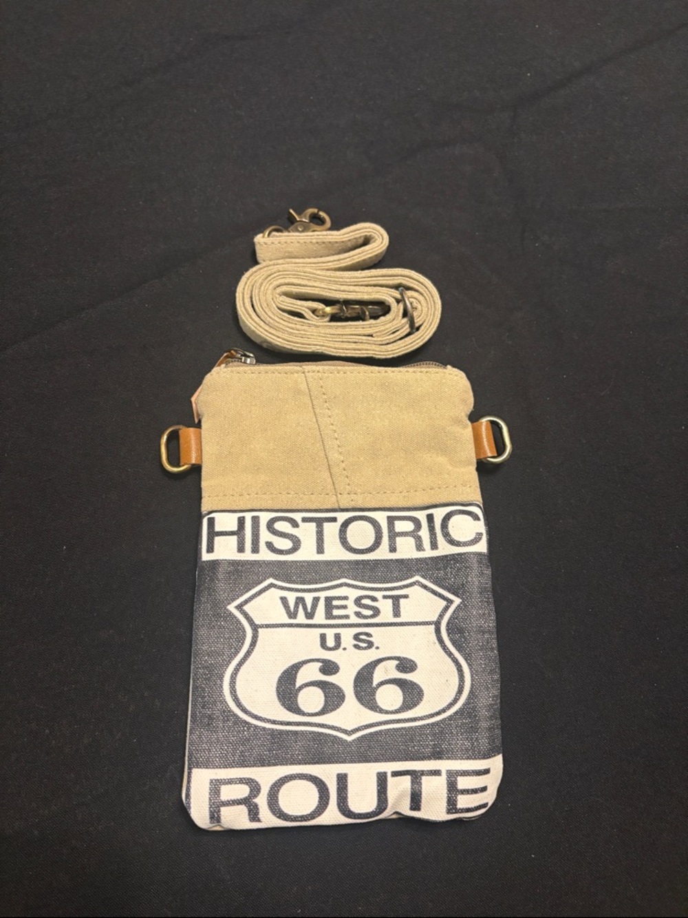 Clea Ray “West US Route 66” Passport Canvas Bag with Crossbody Strap